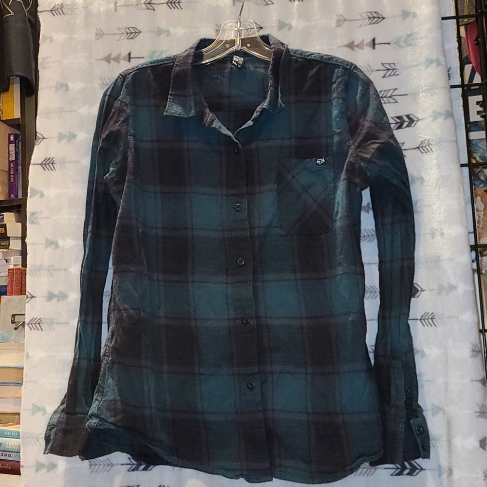 Fox plaid flannel M green, black, grey